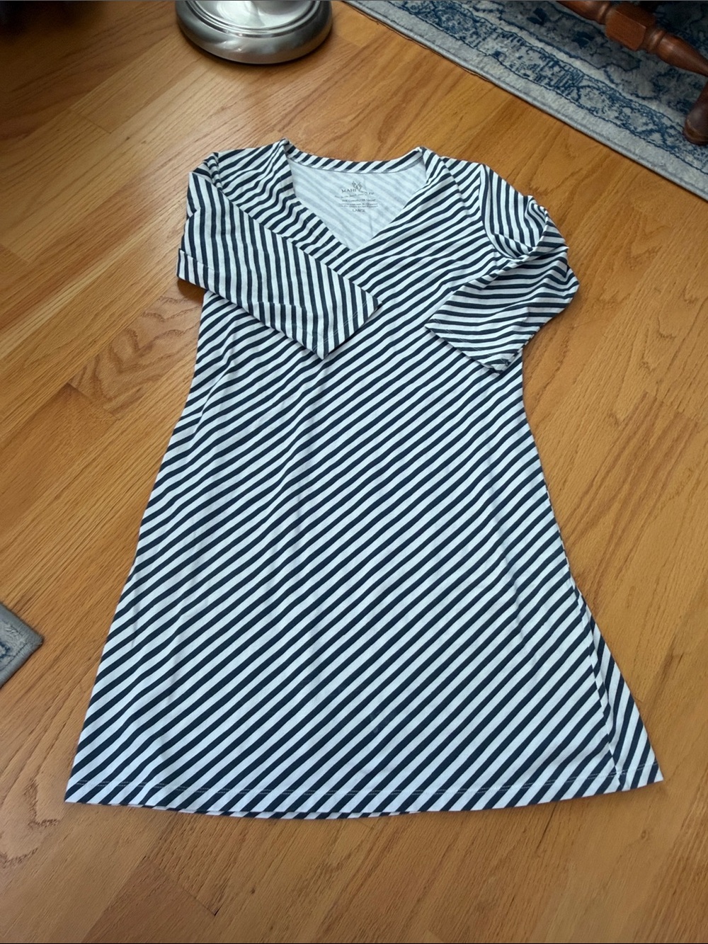 Mahi Gold blue/white striped 3/4 sleeve dress size Large